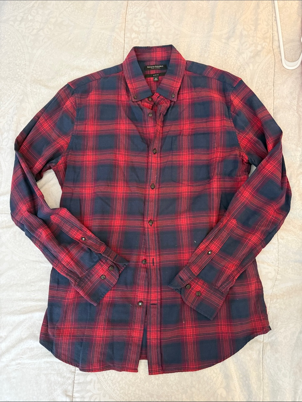 Banana Republic Red and Navy Plaid Button-Down Shirt